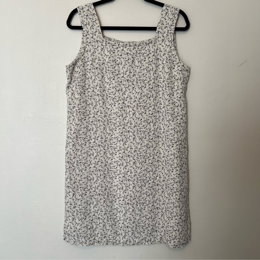 Jones New York  100% Linen Floral‎ Shift Dress Womens 8 Cream Black Square Neck